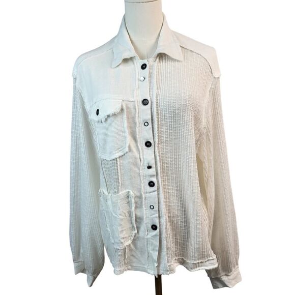 NEW POL Oversized Small Textured White Knit Button Down Sweater Relaxed Fit BOHO - Picture 5 of 16